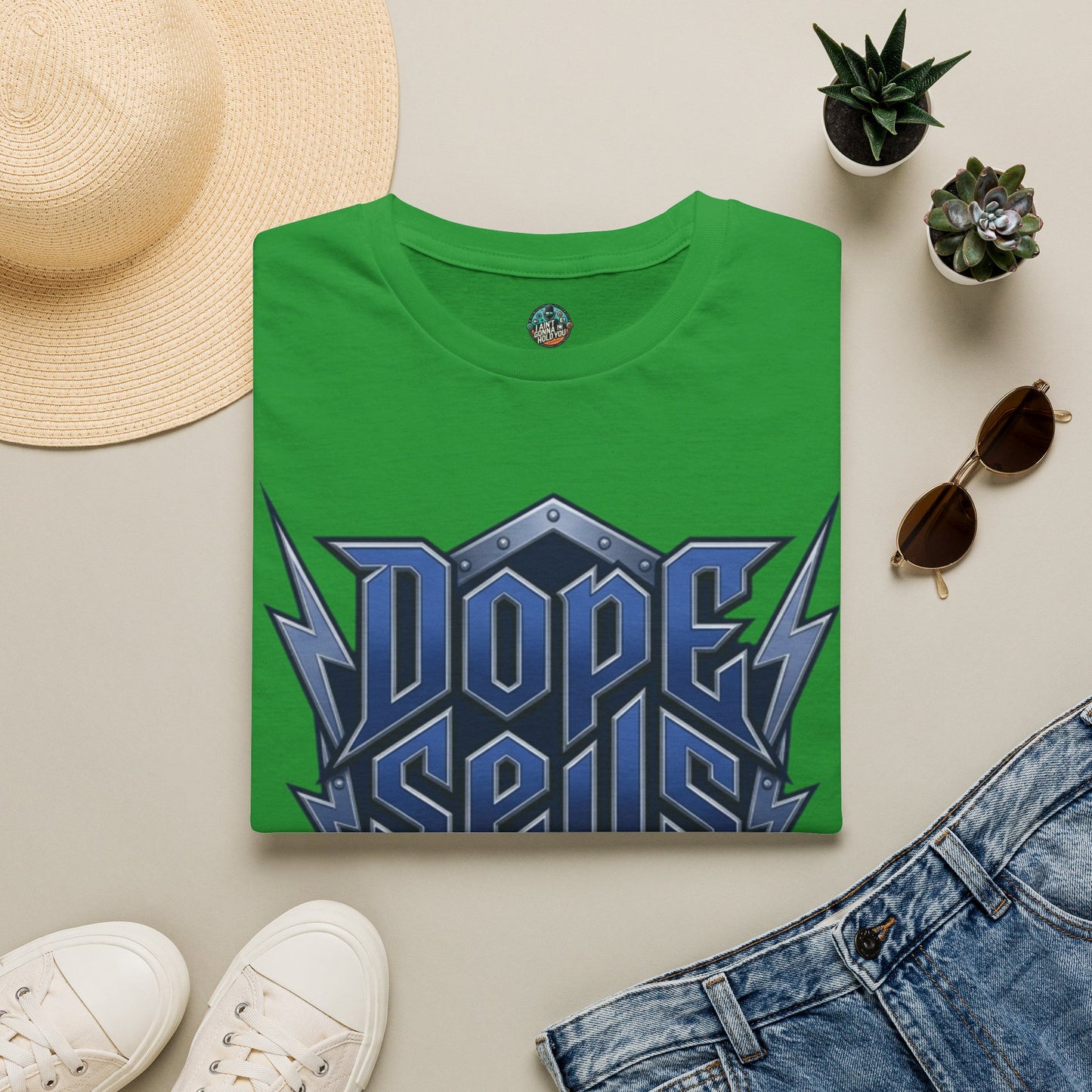 Dope Spells Itself T-Shirt — Retro Lightning Graphic Blue Tee