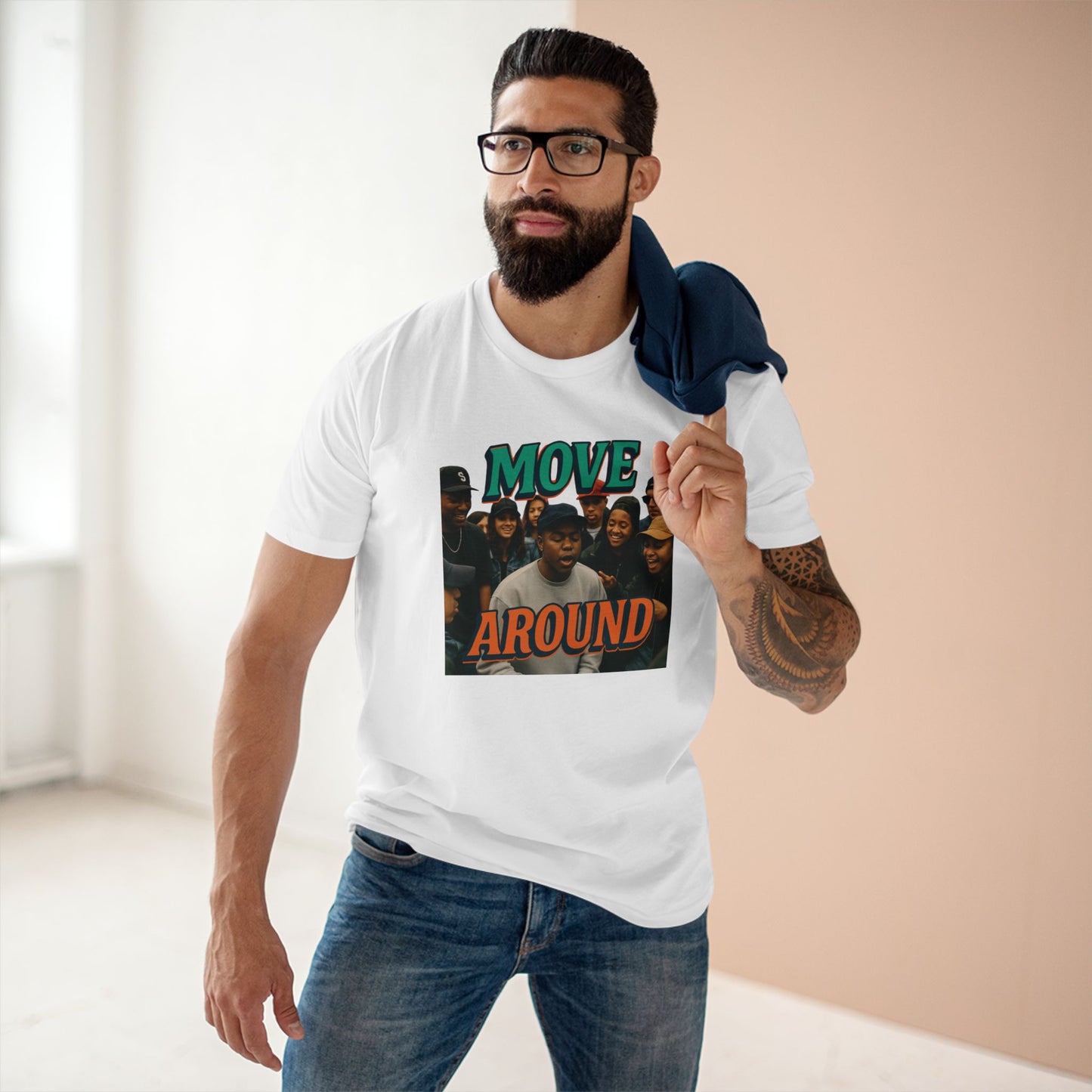 Move Around "Rise Grind Repeat" Graphic Tee — Retro Hip-Hop Crew Shirt
