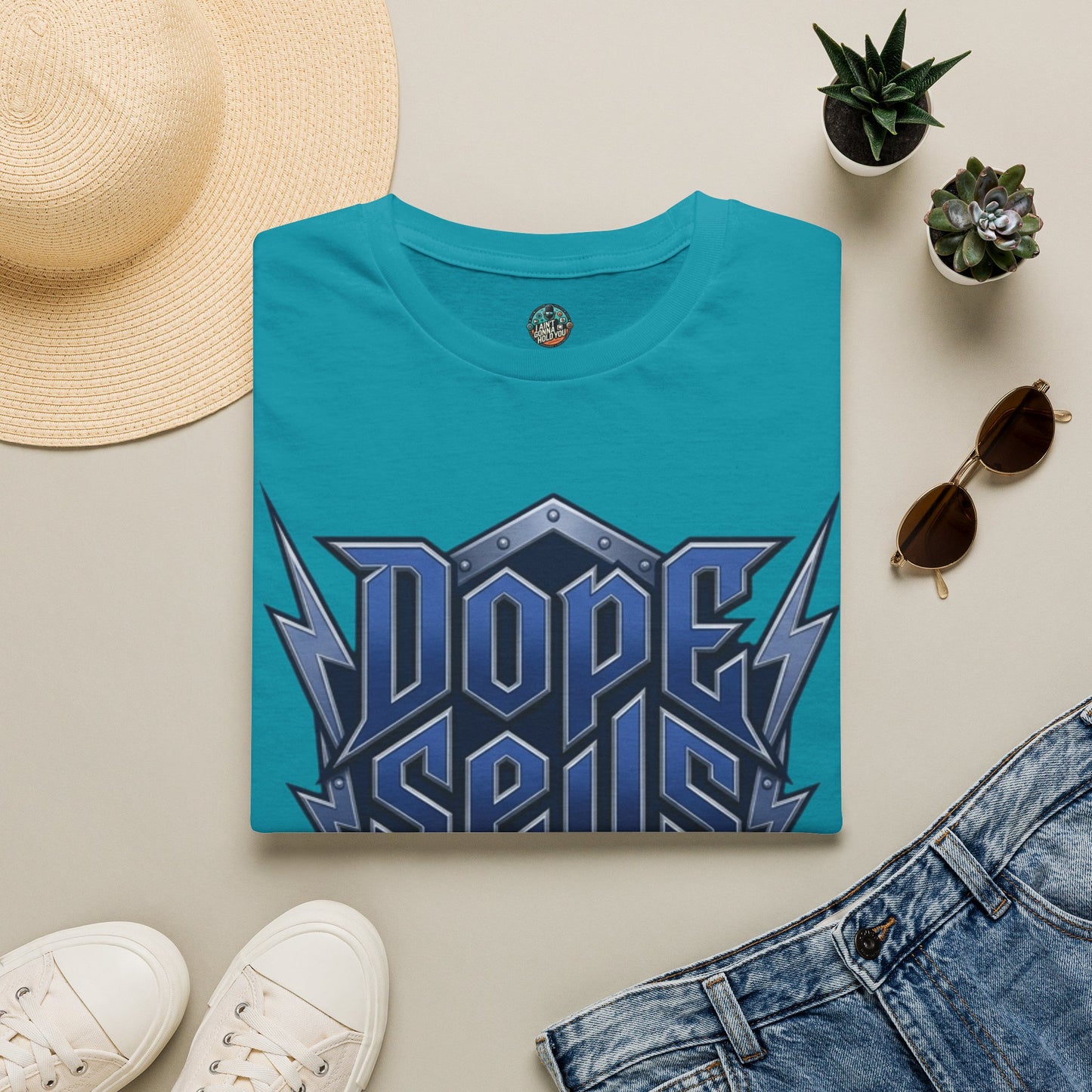 Dope Spells Itself T-Shirt — Retro Lightning Graphic Blue Tee