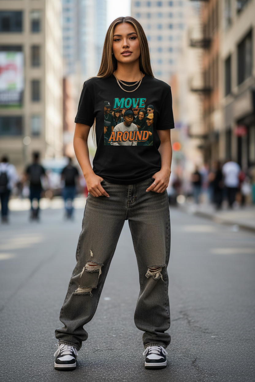 Move Around "Rise Grind Repeat" Graphic Tee — Retro Hip-Hop Crew Shirt
