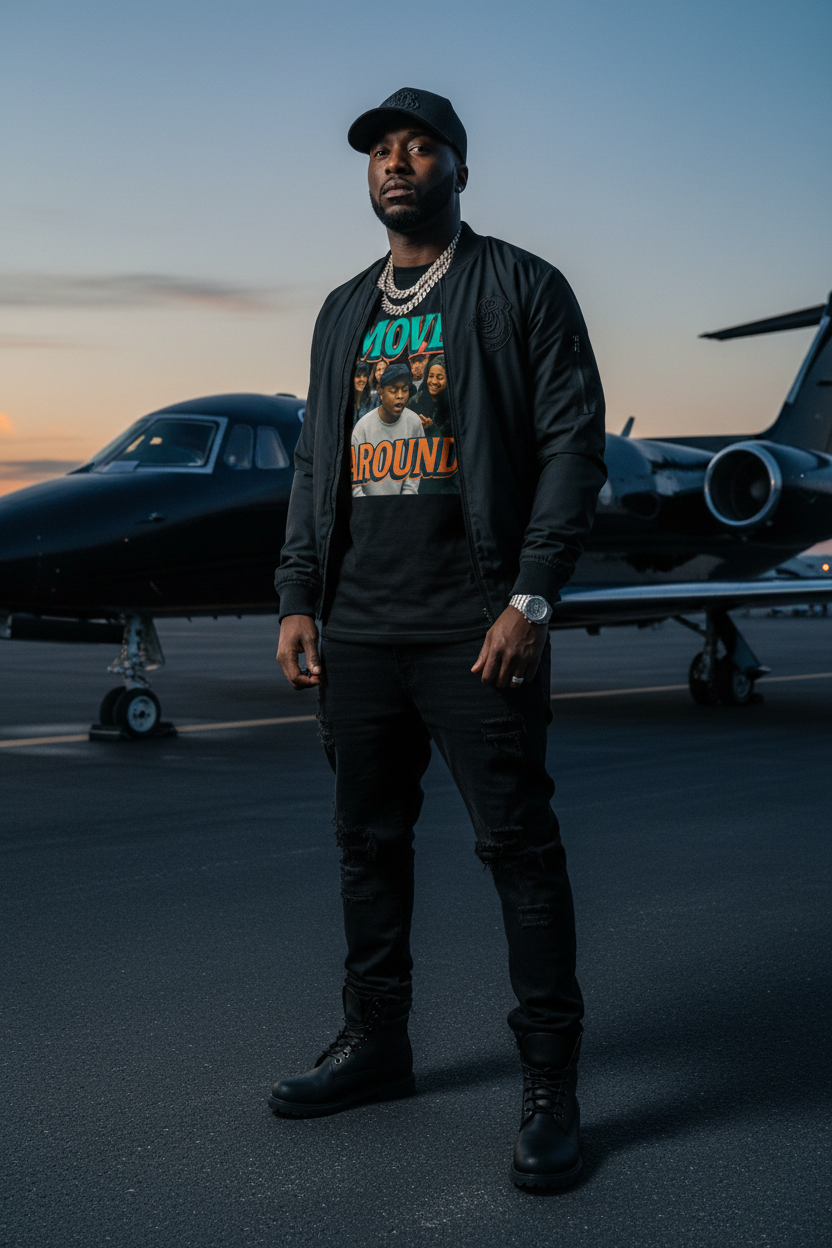 Move Around "Rise Grind Repeat" Graphic Tee — Retro Hip-Hop Crew Shirt