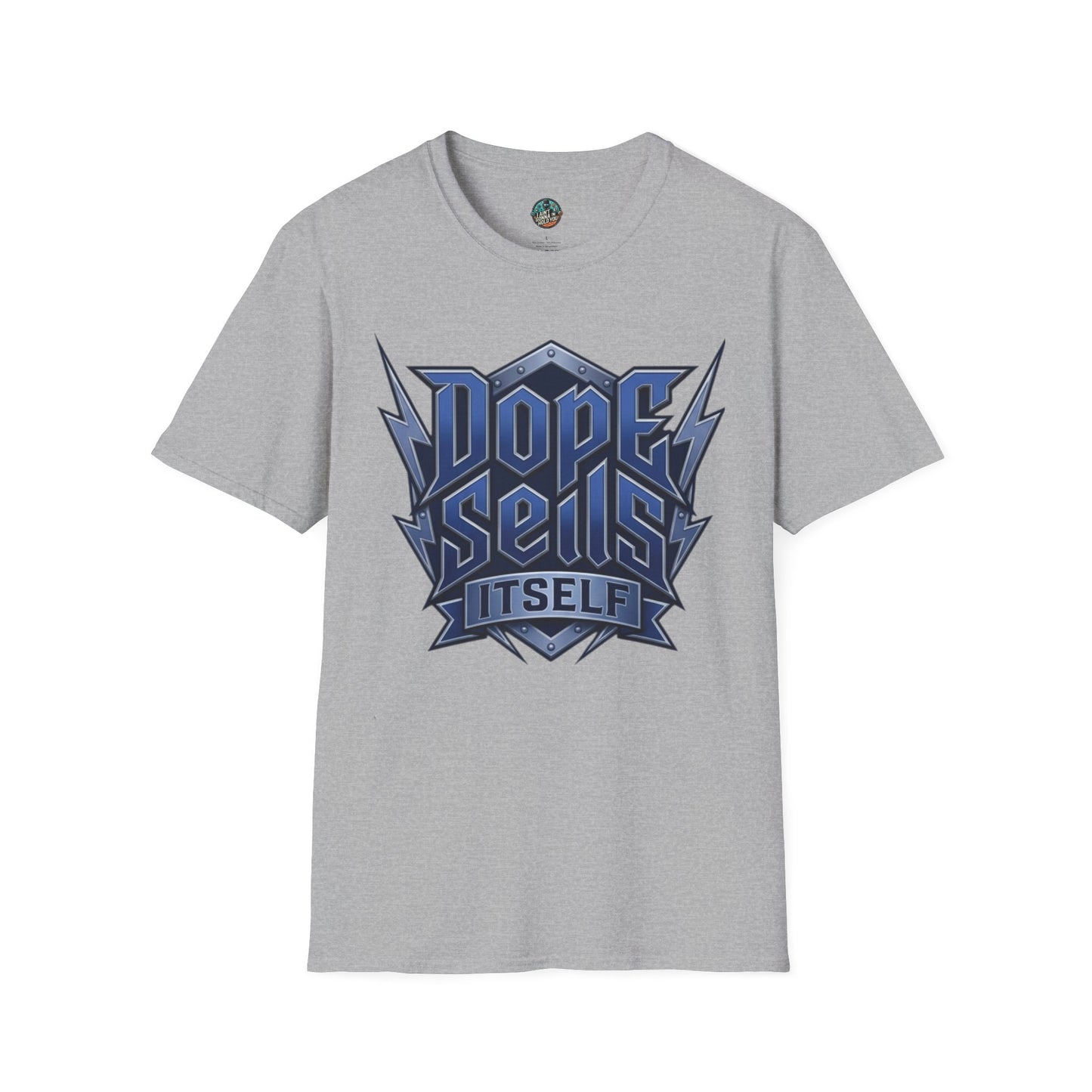 Dope Spells Itself T-Shirt — Retro Lightning Graphic Blue Tee