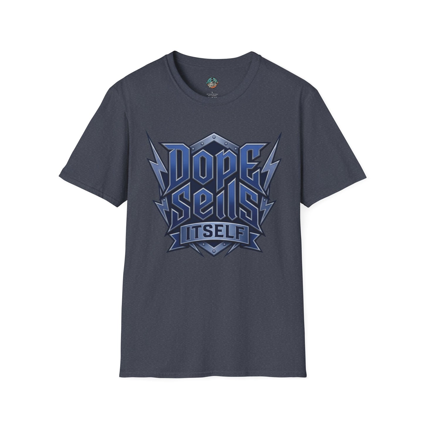 Dope Spells Itself T-Shirt — Retro Lightning Graphic Blue Tee
