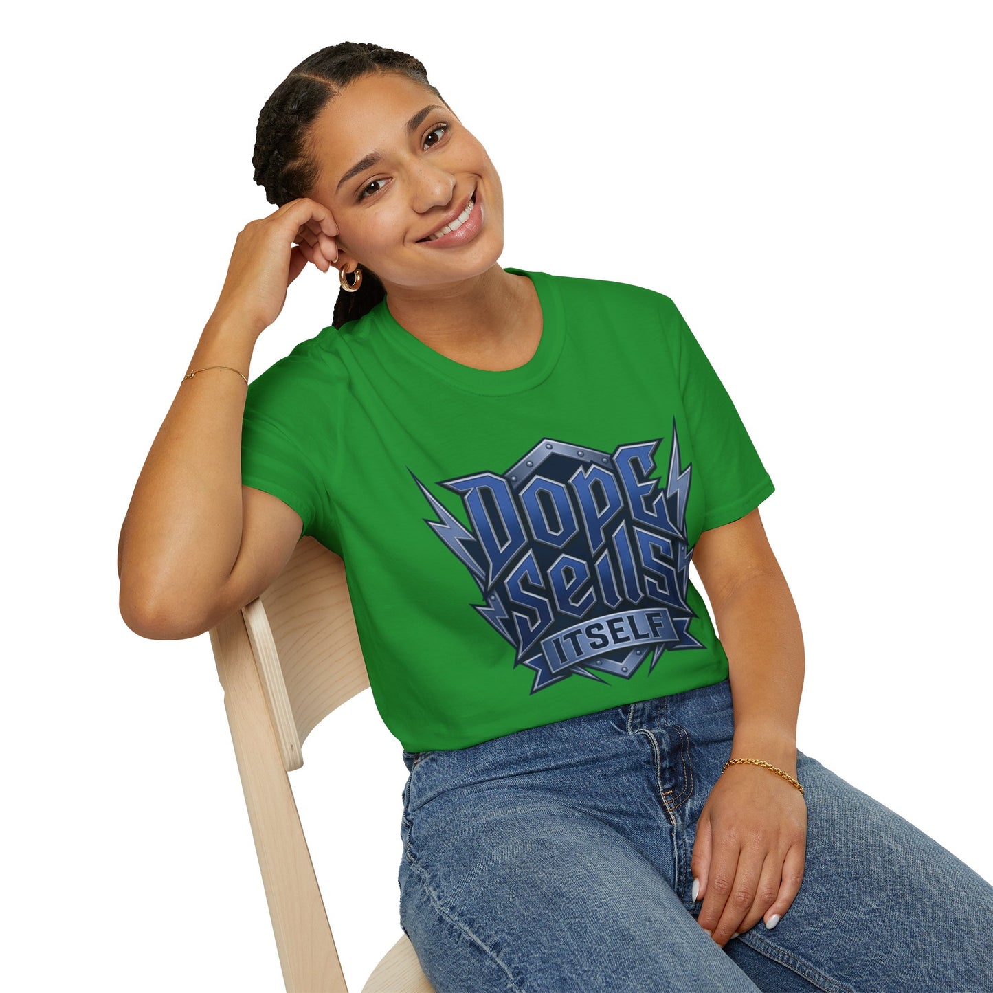 Dope Spells Itself T-Shirt — Retro Lightning Graphic Blue Tee