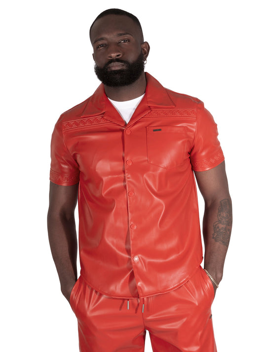 M429 Bellucci Vegan Leather Shirt - Red