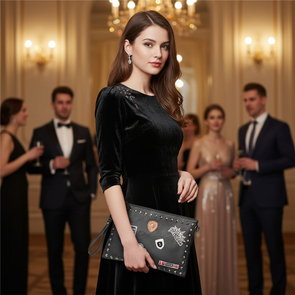 Black rivet clutch bag shoulder messenger bag envelope bag evening